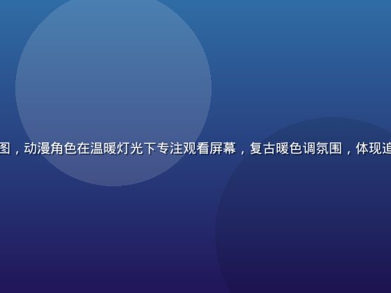 小狗看番追番指南配图，动漫角色在温暖灯光下专注观看屏幕，复古暖色调氛围，体现追番的沉浸感与愉悦感